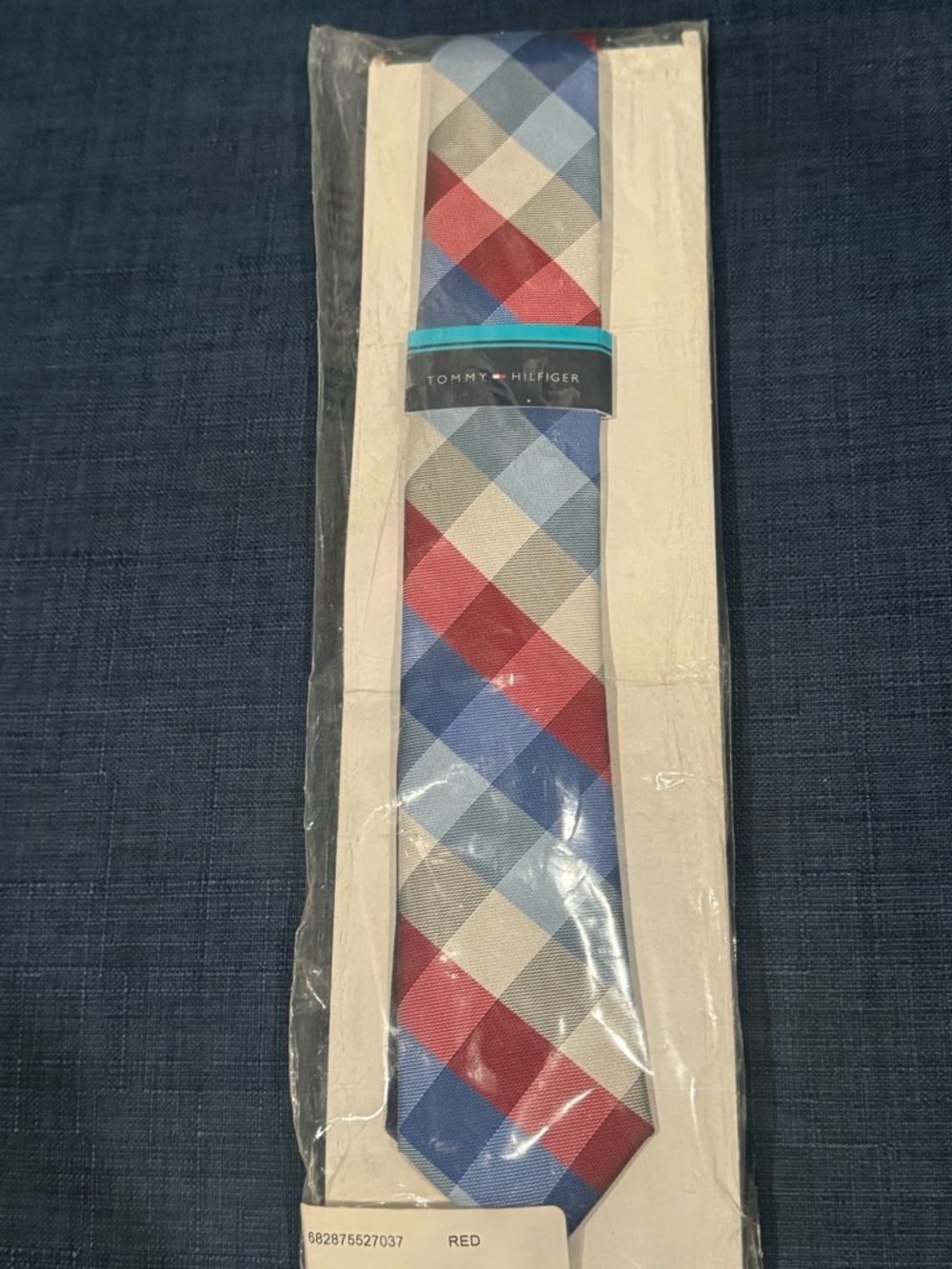 Tommy Hilfiger Blue, Red & White Plaid Necktie